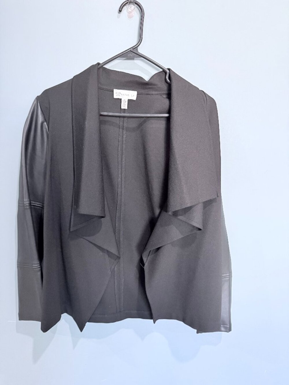 Rafaella Black Waterfall Jacket Faux Leather Sleeve Cardigan